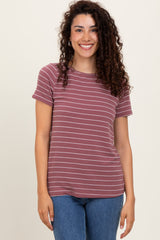 Rust Striped Button Shoulder Detail Top