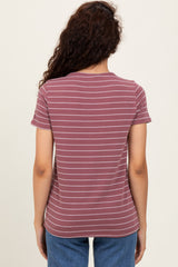 Rust Striped Button Shoulder Detail Top