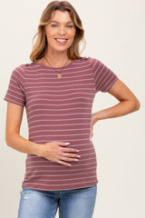 Rust Striped Button Shoulder Detail Maternity Top