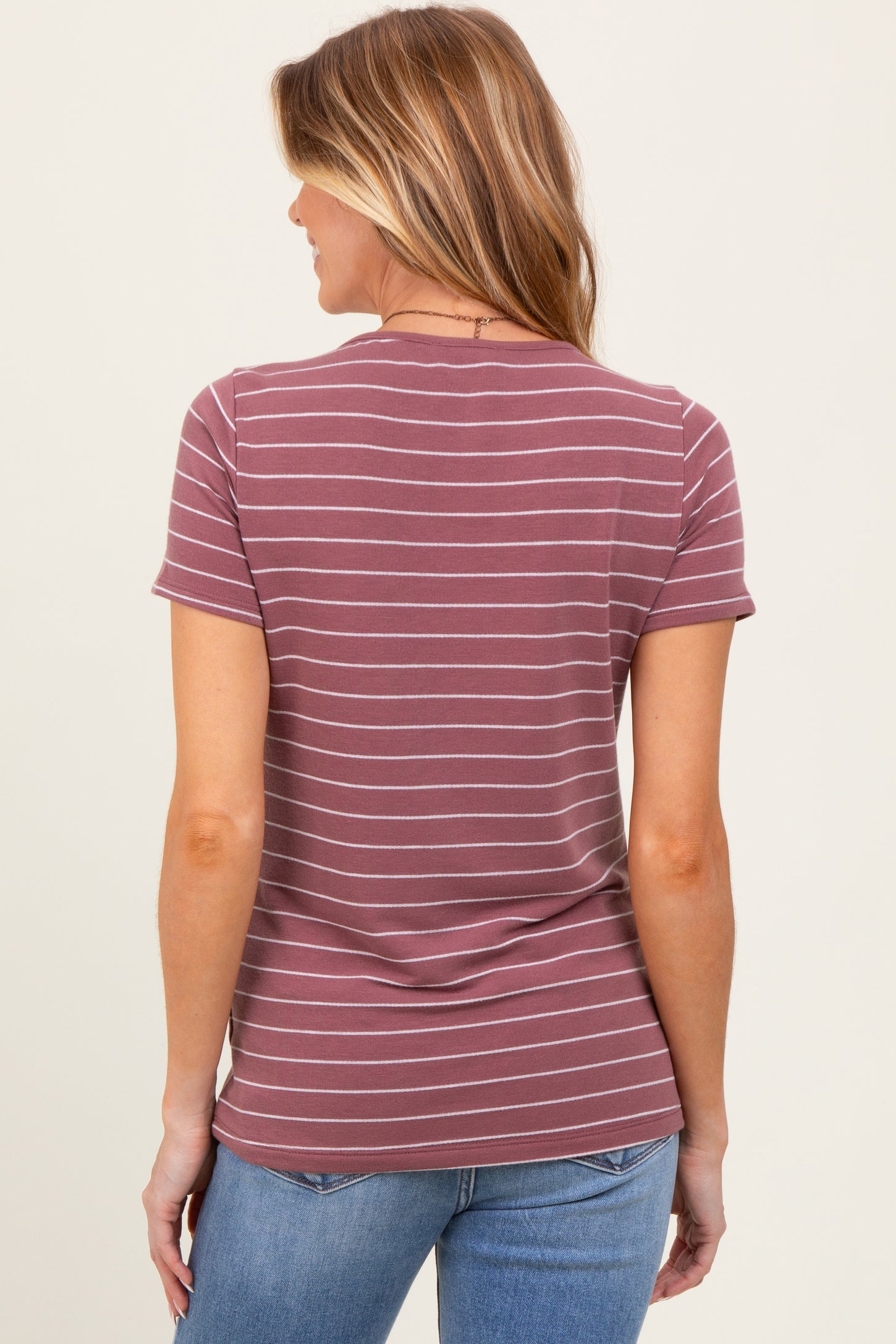Rust Striped Button Shoulder Detail Maternity Top