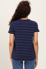 Navy Striped Button Shoulder Detail Top