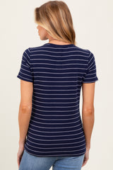 Navy Striped Button Shoulder Detail Maternity Top
