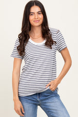 Navy Textured Stripe Short Sleeve Top