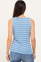 Blue Striped Ribbed Fitted Tank Top