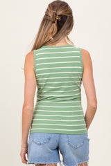 Light Olive Striped Ribbed Fitted Maternity Tank Top