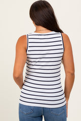 White Striped Ribbed Fitted Maternity Tank Top