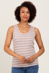 Light Taupe Striped Ribbed Fitted Maternity Tank Top