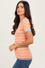 Orange Striped Knit Contrast Trim Top