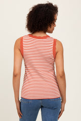 Rust Striped Knit Scallop Trim Sleeveless Top