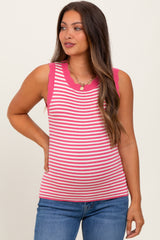 Pink Striped Knit Scallop Trim Sleeveless Maternity Top