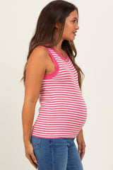 Pink Striped Knit Scallop Trim Sleeveless Maternity Top