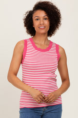 Pink Striped Knit Scallop Trim Sleeveless Maternity Top
