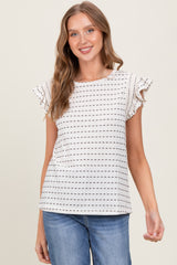 Black Dotted Stripe Ruffle Sleeve Top
