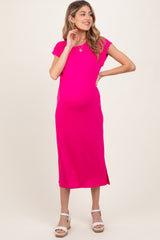 Fuchsia Basic Dolman Sleeve Maternity Midi Dress