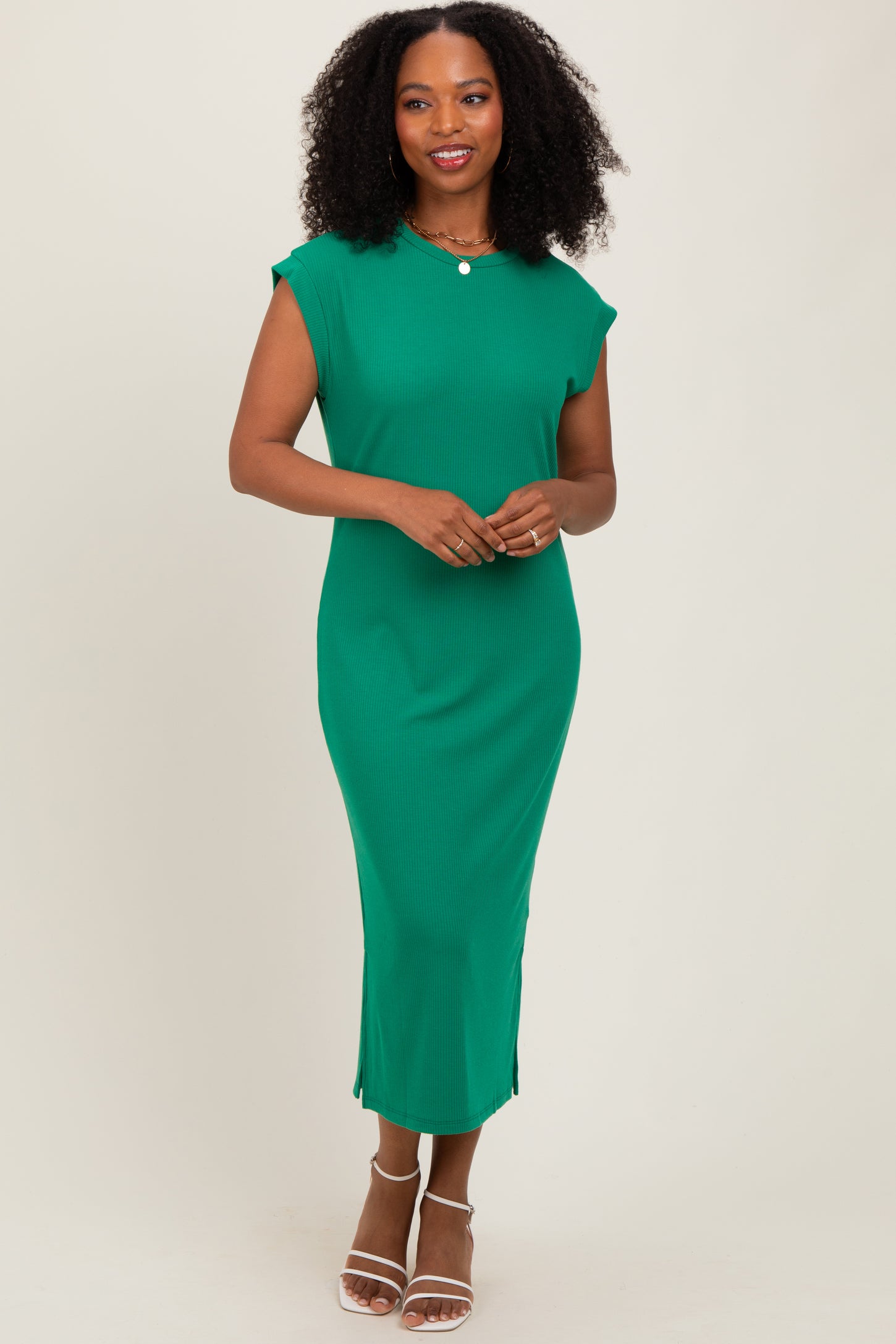 Green Basic Dolman Sleeve Midi Dress