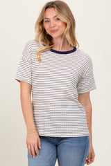 Navy Pointelle Knit Striped Maternity Top