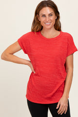 Red Heather Textured Short Sleeve Top