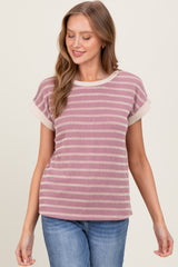 Mauve Textured Striped Maternity Short Sleeve Top