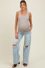 Light Blue Distressed Open Knee Wide Leg Maternity Jeans
