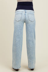 Light Blue Distressed Open Knee Wide Leg Maternity Jeans