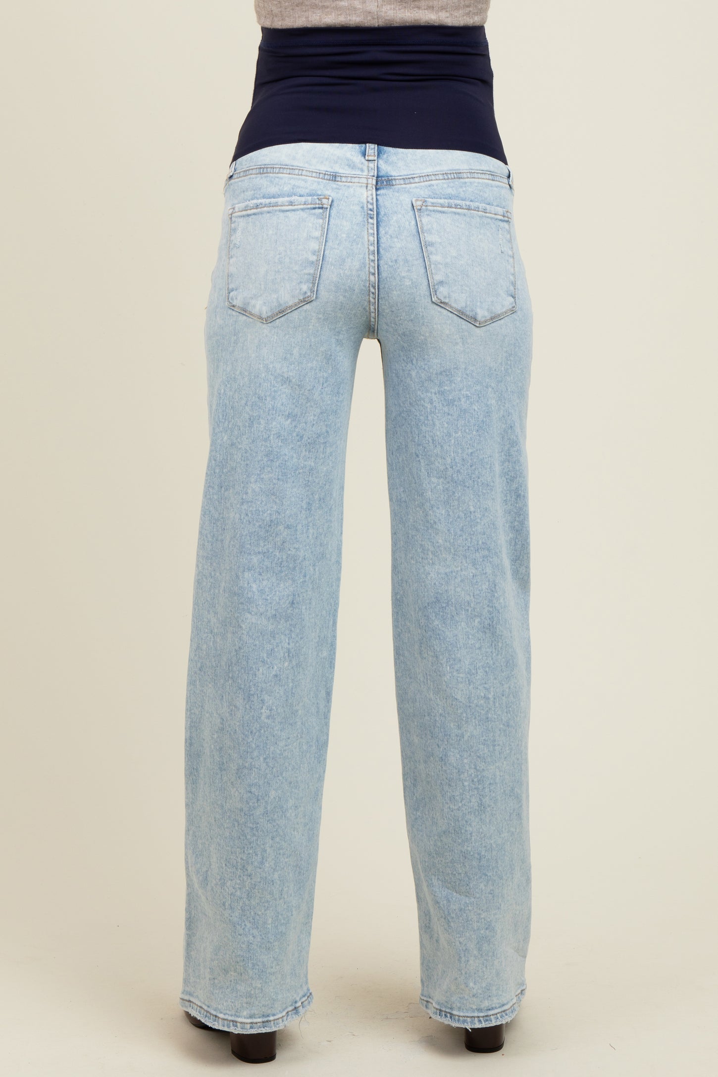 Light Blue Distressed Open Knee Wide Leg Maternity Jeans