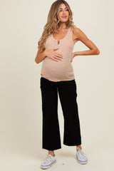 Black Raw Hem Cropped Wide Leg Maternity Jeans