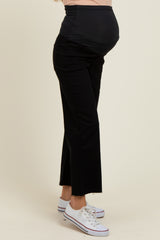 Black Raw Hem Cropped Wide Leg Maternity Jeans
