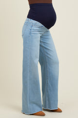 Light Blue Raw Hem Wide Leg Maternity Jeans