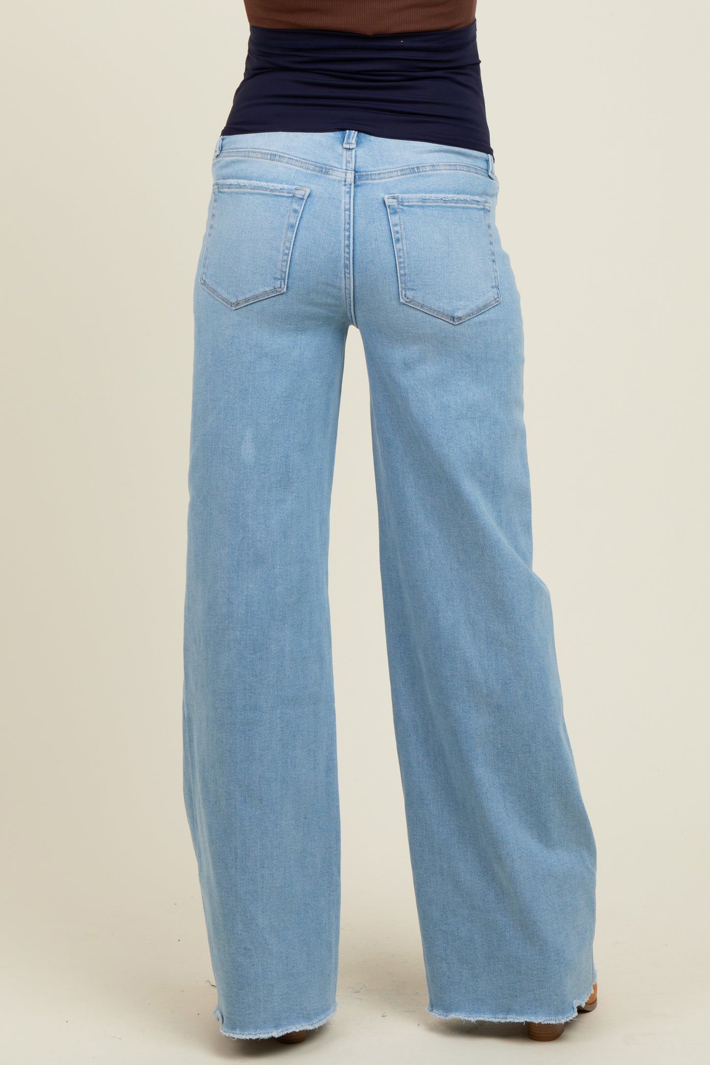 Light Blue Raw Hem Wide Leg Maternity Jeans
