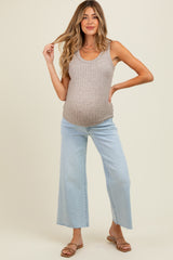 Light Blue Raw Hem Cropped Wide Leg Maternity Jeans