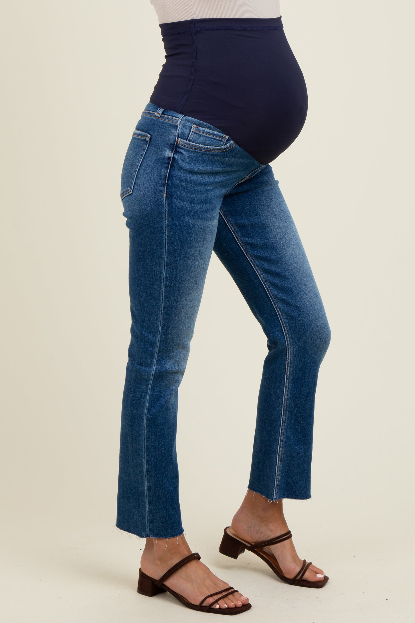 Navy Raw Hem Cropped Slim Straight Leg Maternity Jeans