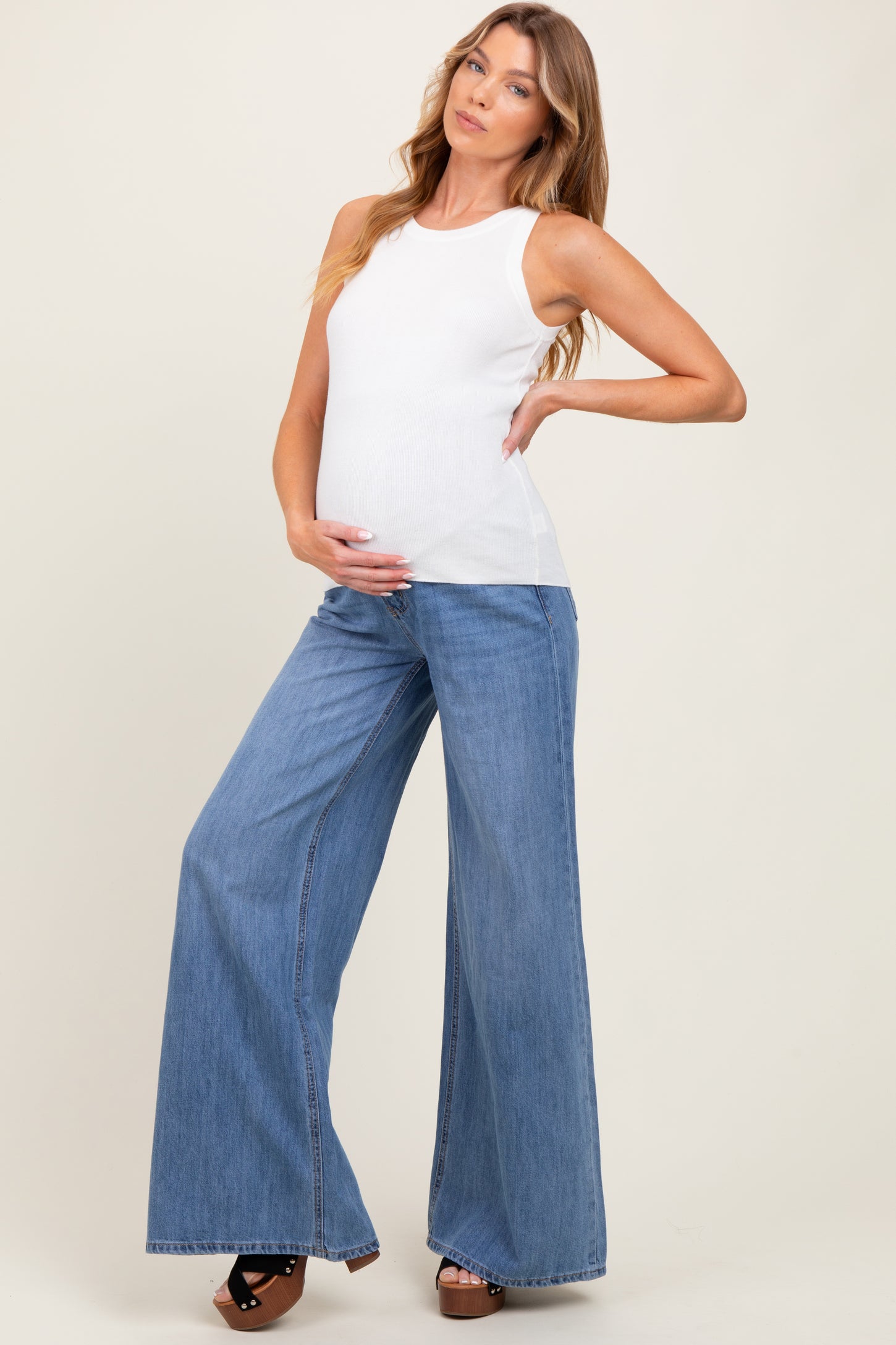 Blue Super Baggy Wide Leg Maternity Jeans