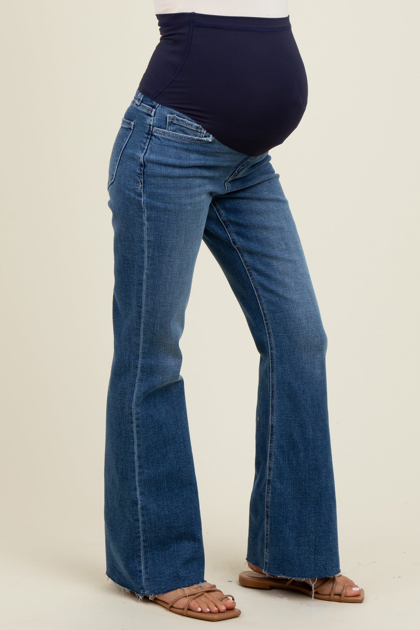 Blue Raw Hem Maternity Flare Leg Jeans