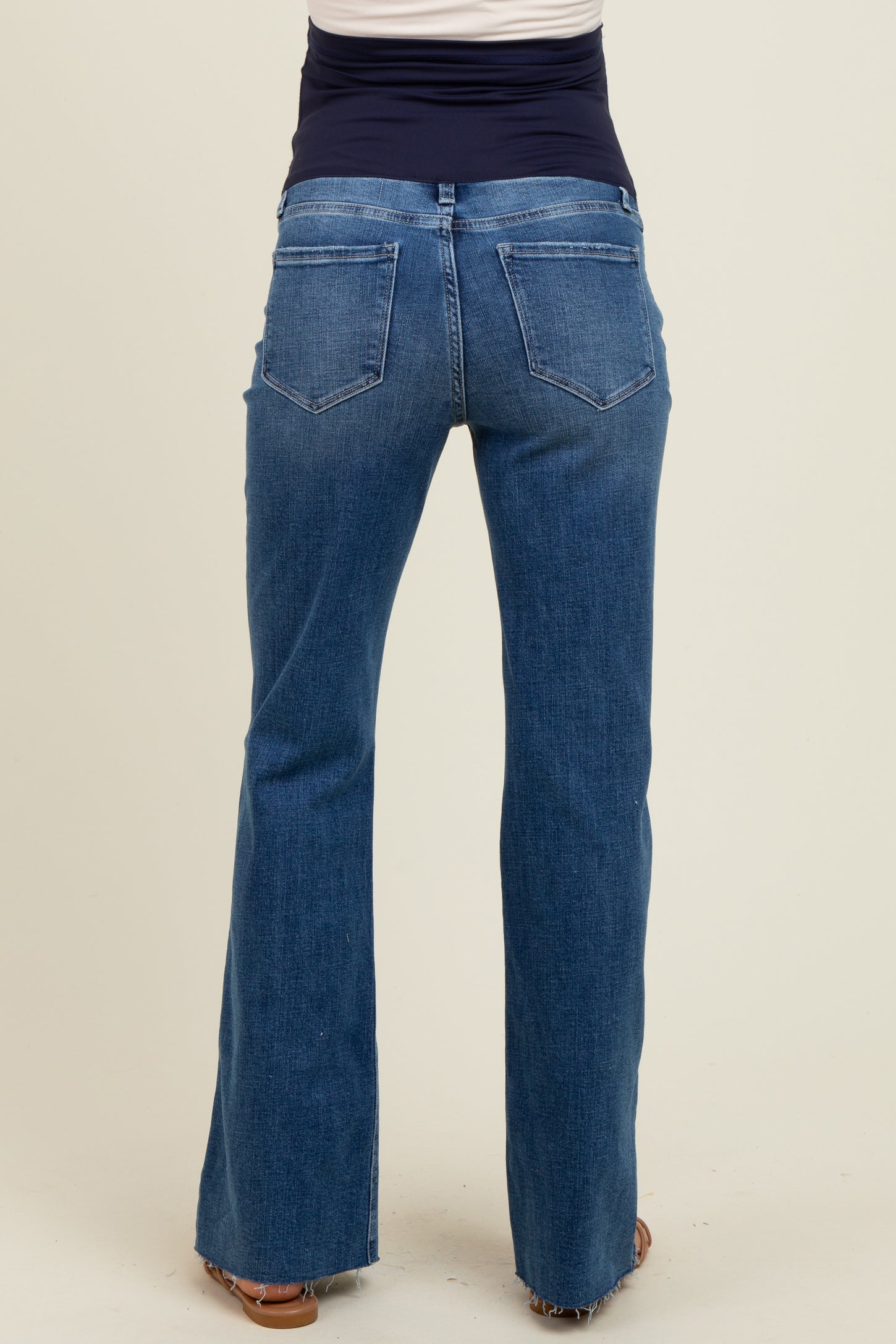 Blue Raw Hem Maternity Flare Leg Jeans