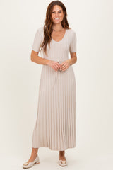Taupe Ribbed Short Sleeve Knit Maxi Dress