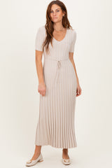 Taupe Ribbed Short Sleeve Knit Maxi Dress
