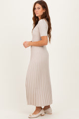 Taupe Ribbed Short Sleeve Knit Maxi Dress