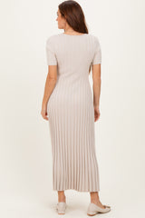 Taupe Ribbed Short Sleeve Knit Maxi Dress