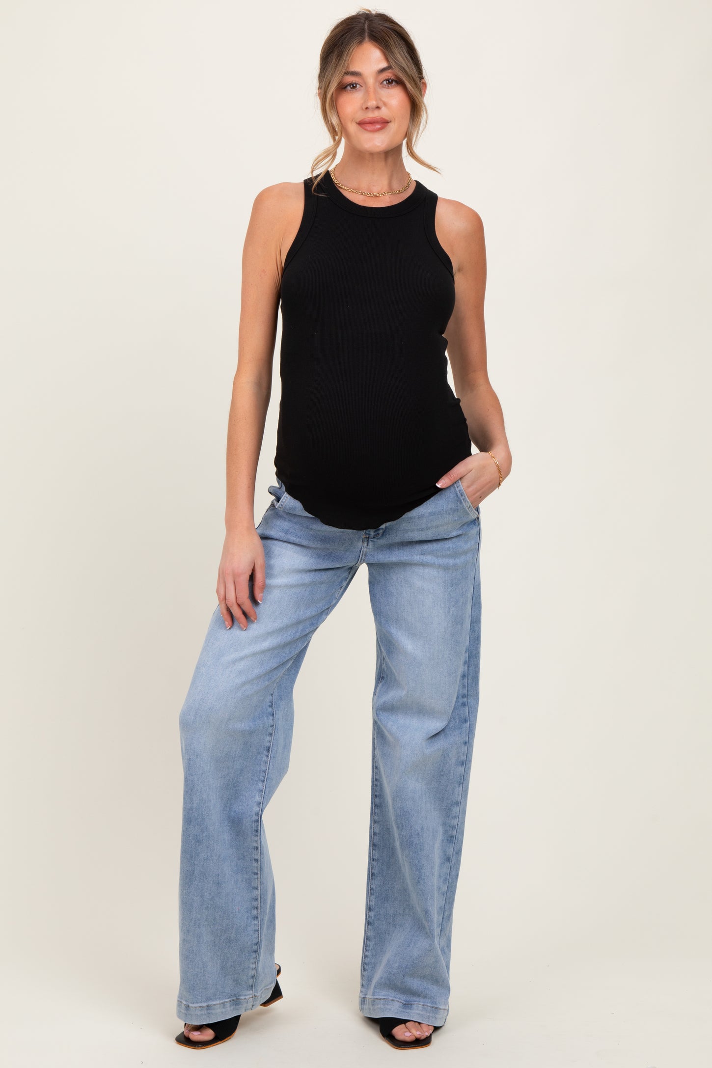Light Blue Vintage Wash Wide Leg Maternity Jeans