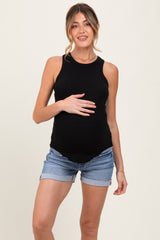 Blue Raw Hem Cuffed Maternity Jean Shorts
