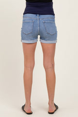 Blue Raw Hem Cuffed Maternity Jean Shorts
