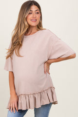 Taupe Relaxed Ruffled Tunic Maternity Top