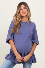 Navy Relaxed Ruffled Tunic Maternity Top