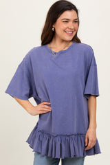 Navy Relaxed Ruffled Tunic Top
