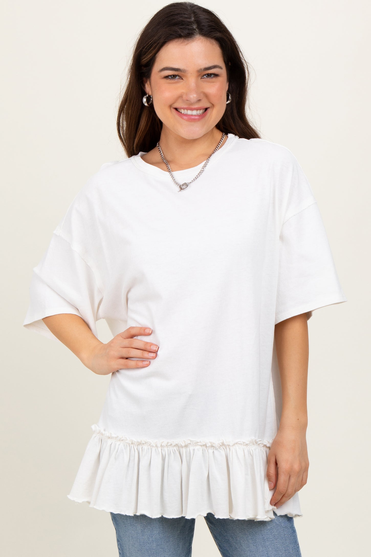 Ivory Relaxed Ruffled Tunic Maternity Top