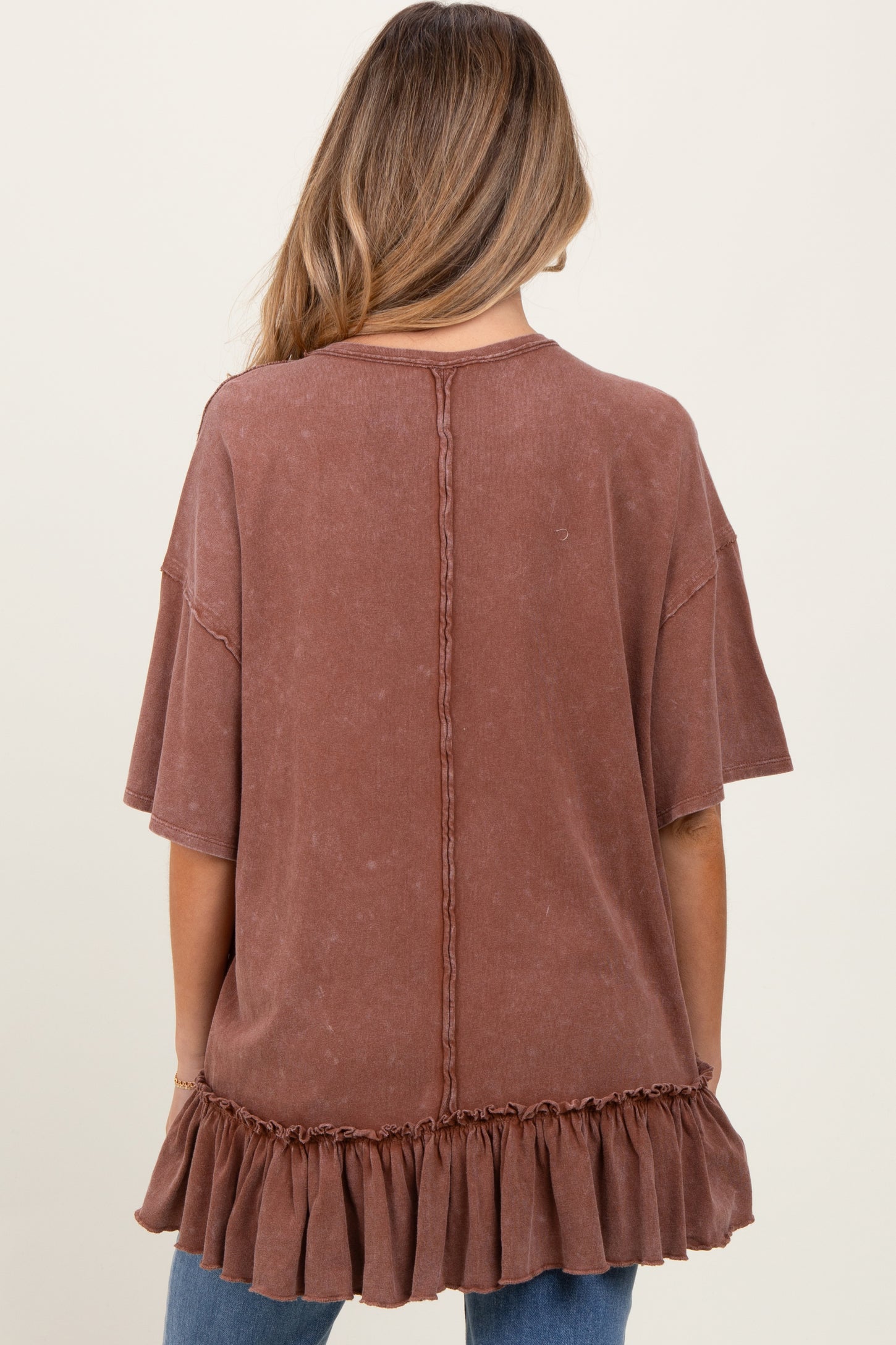 Rust Relaxed Ruffled Tunic Maternity Top