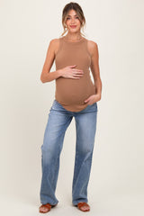Blue Distressed Vintage Wash Wide Leg Maternity Jeans