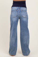 Blue Distressed Vintage Wash Wide Leg Maternity Jeans