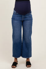 Navy Cropped Wide Leg Maternity Jeans