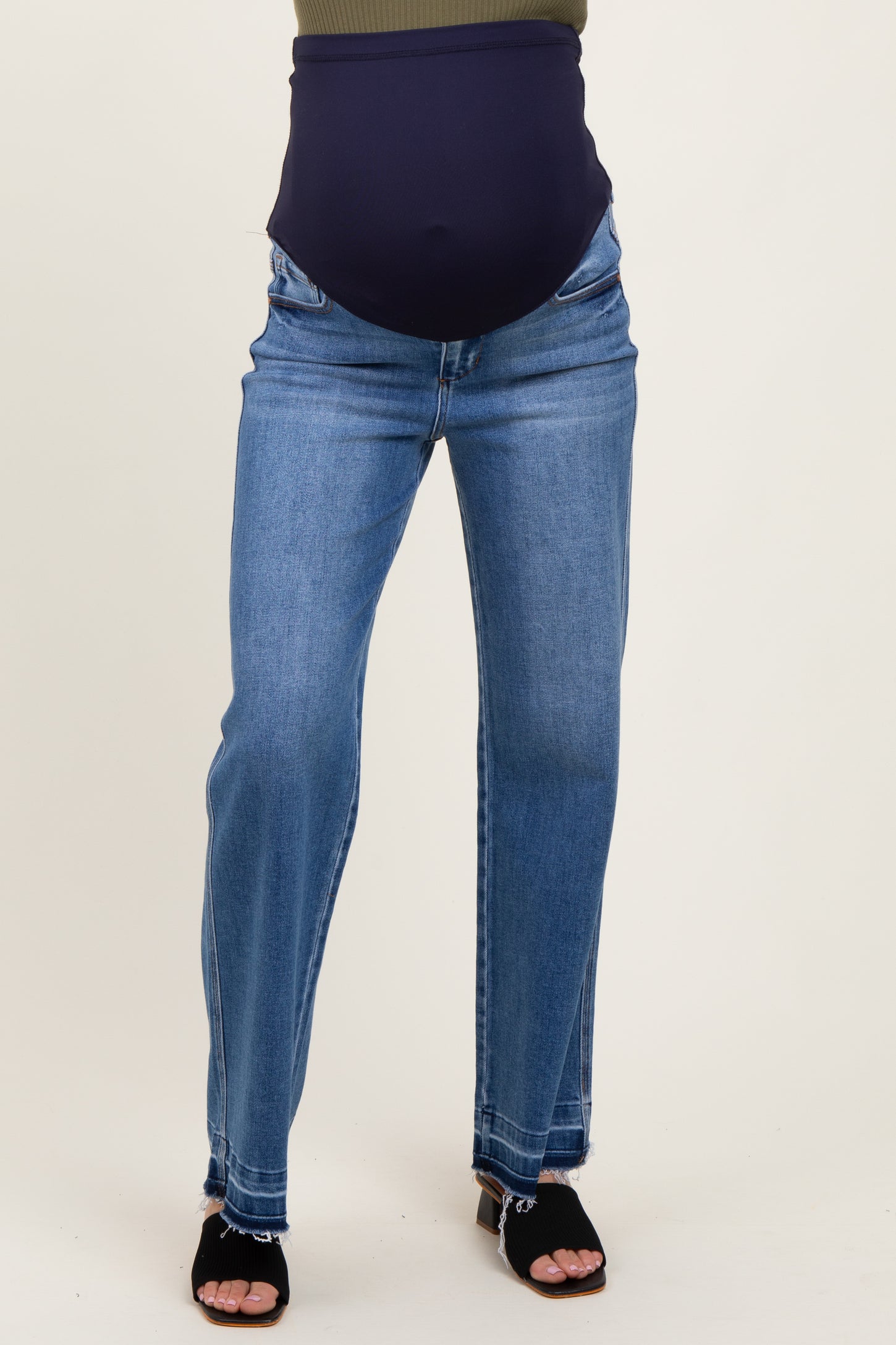 Blue Raw Hem Distressed Ankle Wide Leg Jeans